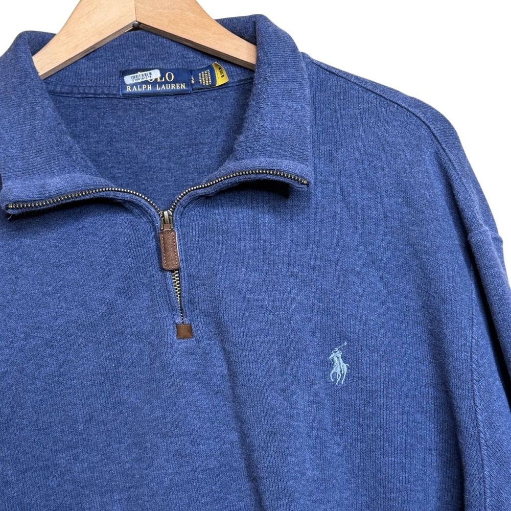 Polo Ralph Lauren Blue Quarter 1/4 Zip Sweater Knit sz L Men Warm Soft